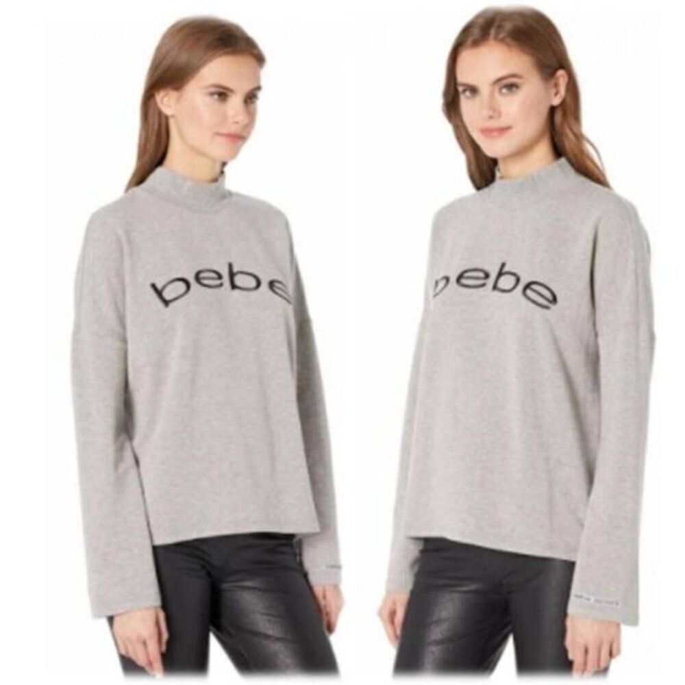 BEBE SPORT Drop Shoulder Logo Crew Heather Sweatshirt